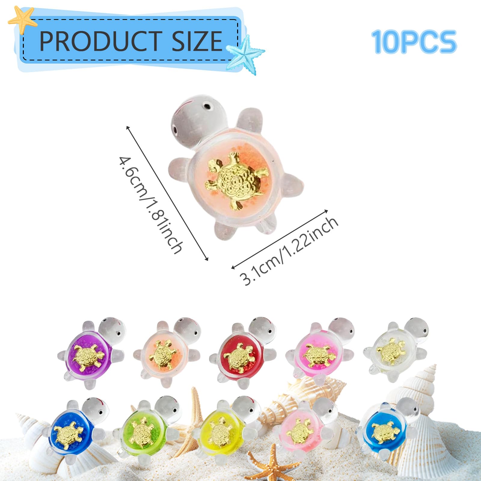 10 Mini Tortues Lumineuses En Résine - 10 Couleurs, 4.5cm - Déco Aquarium, Jardin, Fête