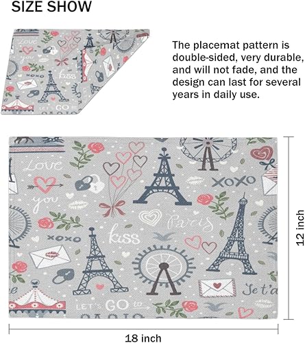 Miniatura 4 de Juego de 4 manteles individuales clásicos con temática de París, lavables, impermeables, para fiestas, hogar, comedor, decoración de mesa de 18 x 12