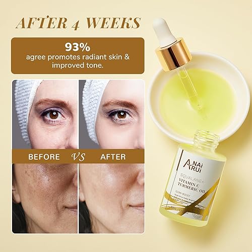 Miniatura 5 de ANAI RUI Squalane Vitamina C Cúrcuma Aceite hidratante facial para cara, hidrata, reafirma la piel, 1 onza líquida.