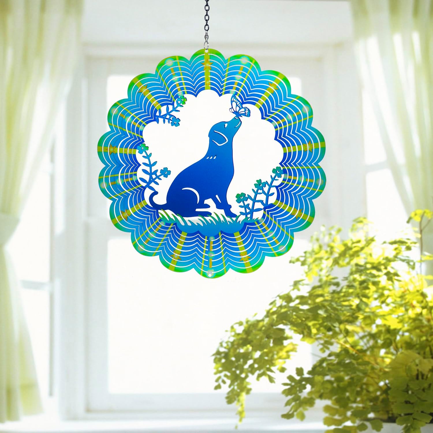 Dog Wind Spinners Labrador Dog Gifts for Women/Men 12 inch 3D Stainless Steel Hanging Wind Spinner Metal Wind Catchers Kinetic Sculpture for Indoor/Outdoor Decor, Yard Art, Garden Decorations