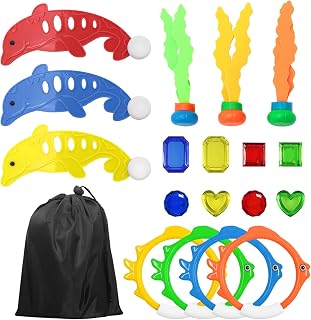 NINVVS 18 Pieces Kids Diving Set with 1 Storage Bag, Summer Pool Diving Set, Diving Fish Ring, Diving Gems, Diving Ball Streamers