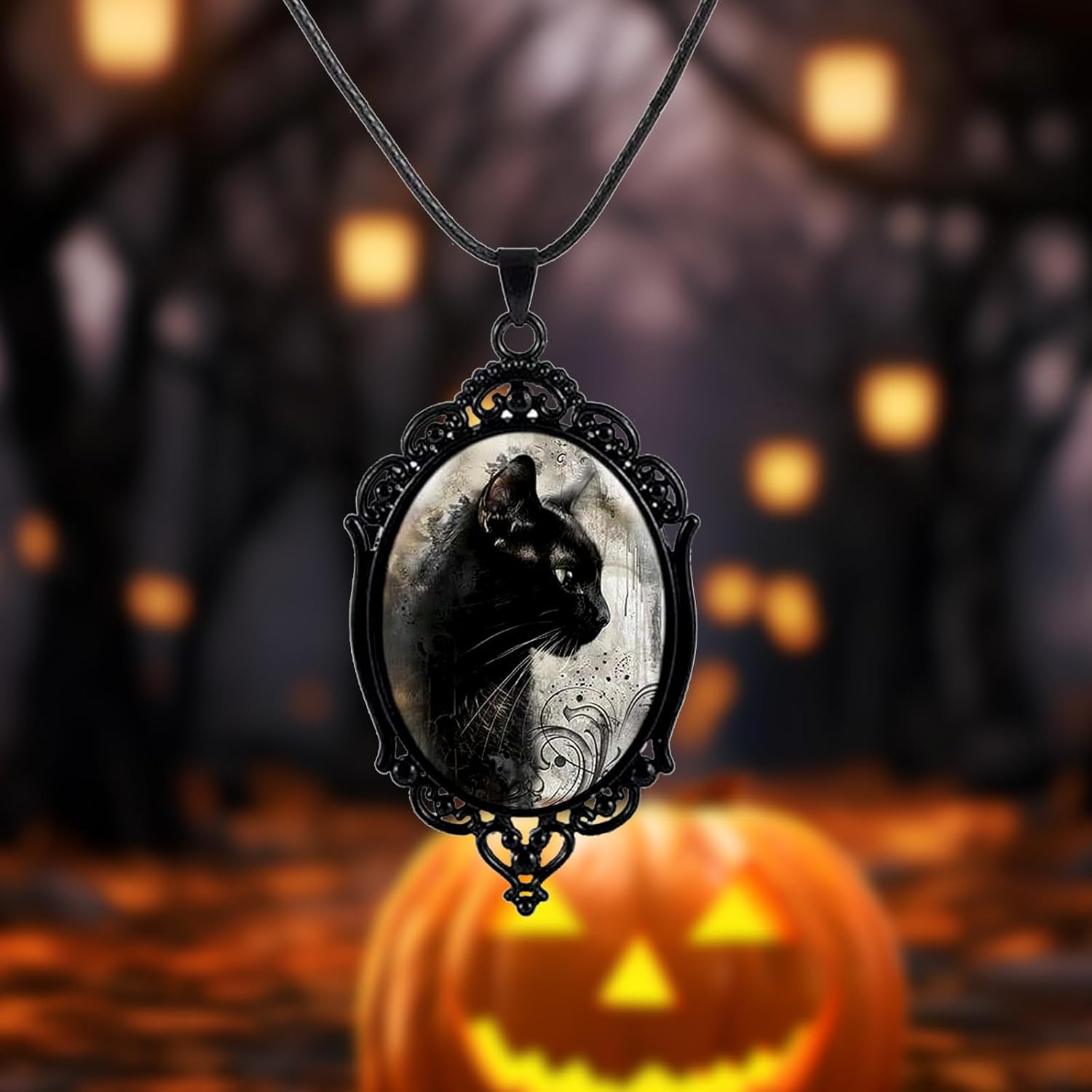 Goth Black Cat Cameo Necklace,Vintage Gothic Black Cat Pendant Choker Necklace,Victorian Gothic Jewelry,Halloween Witch Costume Accessories for Women,Halloween Jewelry Gifts - Image 4