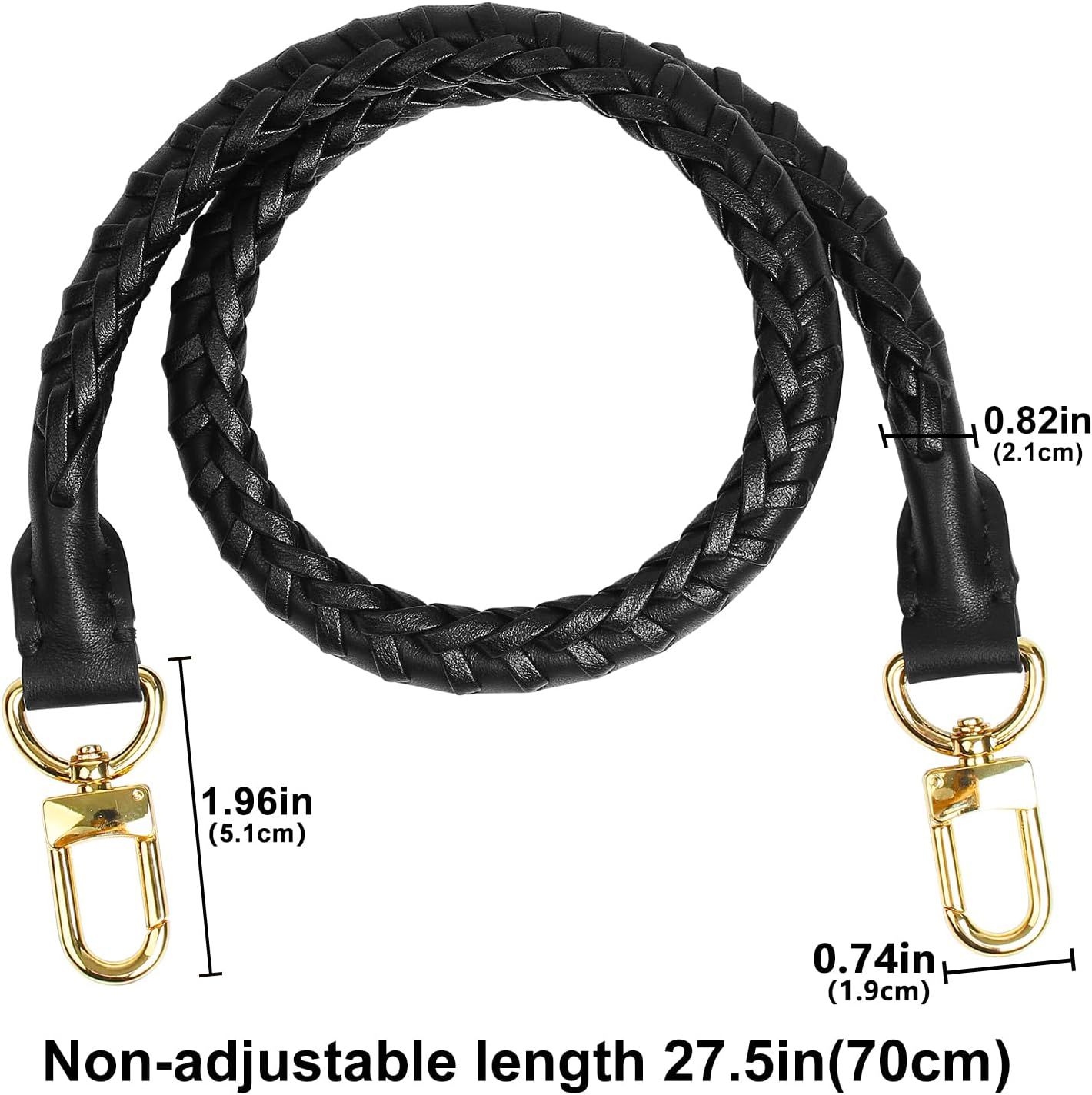 jiesinlov 27.5inches Vachetta Leather Shoulder Strap Replacement,Hand-Woven Bags Strap for Speedy 25 30 Handbags (NEW-Black-Gold) image 4