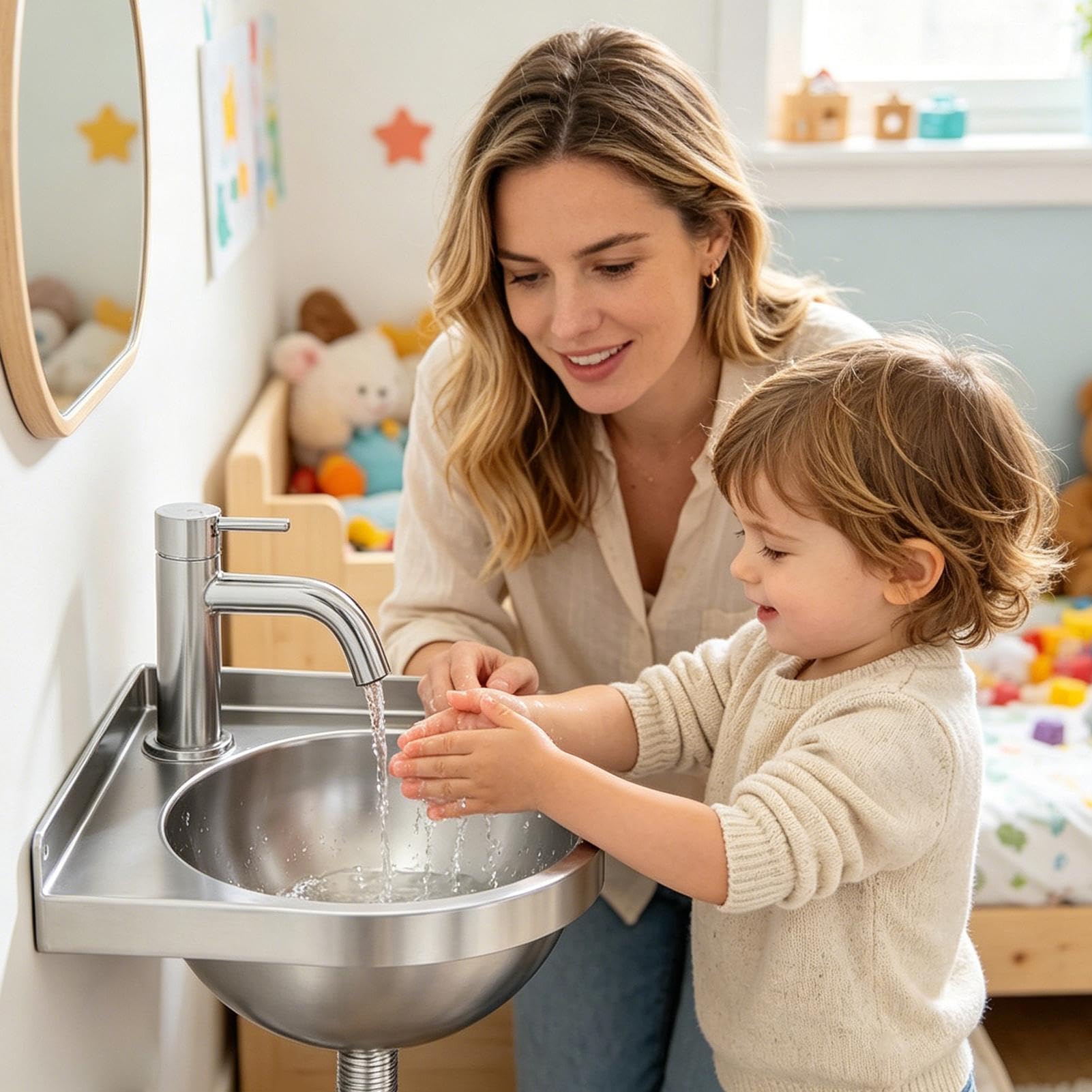 Lavabo de pared Lavamanos Esquinero con Grifo de Acero Inoxidable | Lavabo para Espacios Reducidos Para Jardín, Patio, Apartamento, Trastero, Baño, Cocina y Entrada Principal