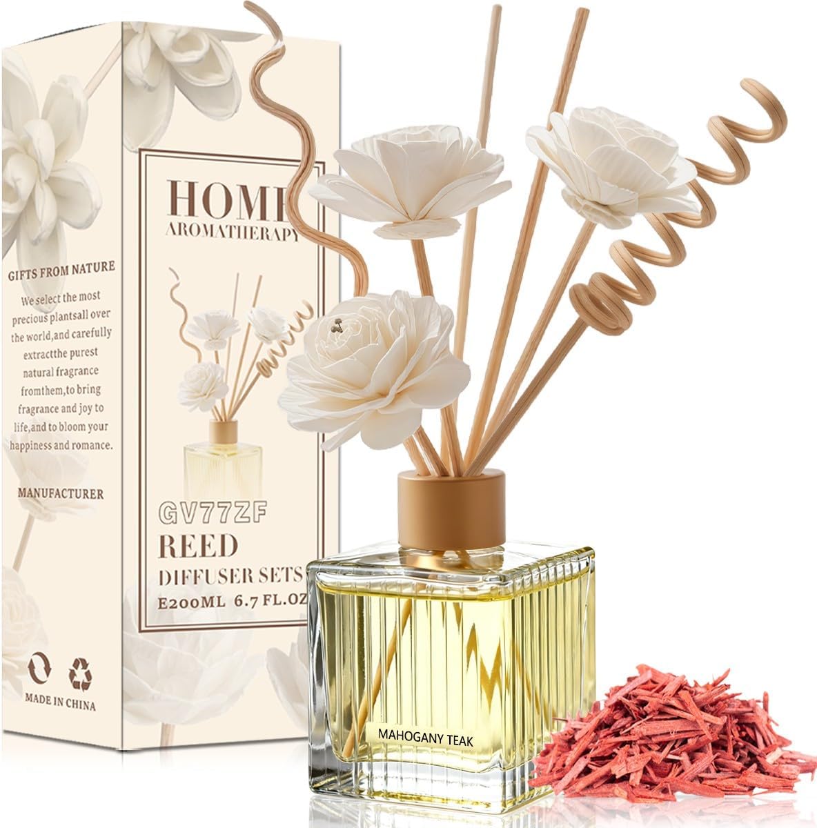 Mahogany Teak & Peppermint Eucalyptus Reed Diffuser Set - 2 Pack, 200ml Glass Bottles with Natural Reed Sticks | Sophisticated Woods & Fresh Scents for Home & Office