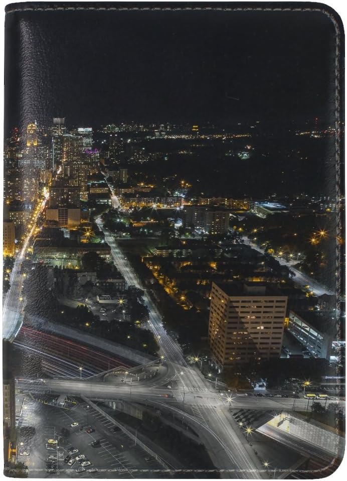 Atlanta Usa Night Buildings Leather Passport Holder Cover Case Travel One Pocket