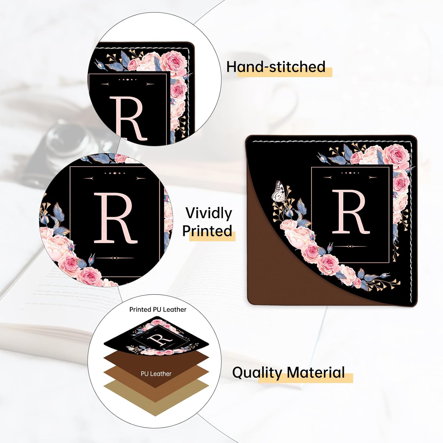 2 Pack A-Z Leather Book Corner Bookmark, Durable Handmade Reading Accessories - Gifts for Readers, Women, Men, Teachers, Students R - Image 4