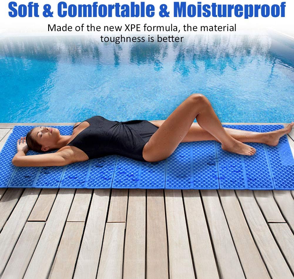 Srliya Foam Camping Pads for Hiking, Outdoor Foam Camping Mat Folding Beach Tent Sleeping Pad Waterproof Mattress (Blue)