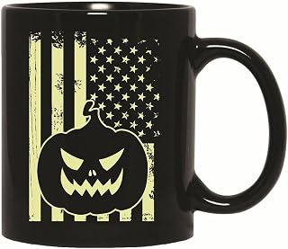 Gift for Patriotic Americans Pumpkin US Flag Distressed Design 11oz 15oz Black Coffee Mug