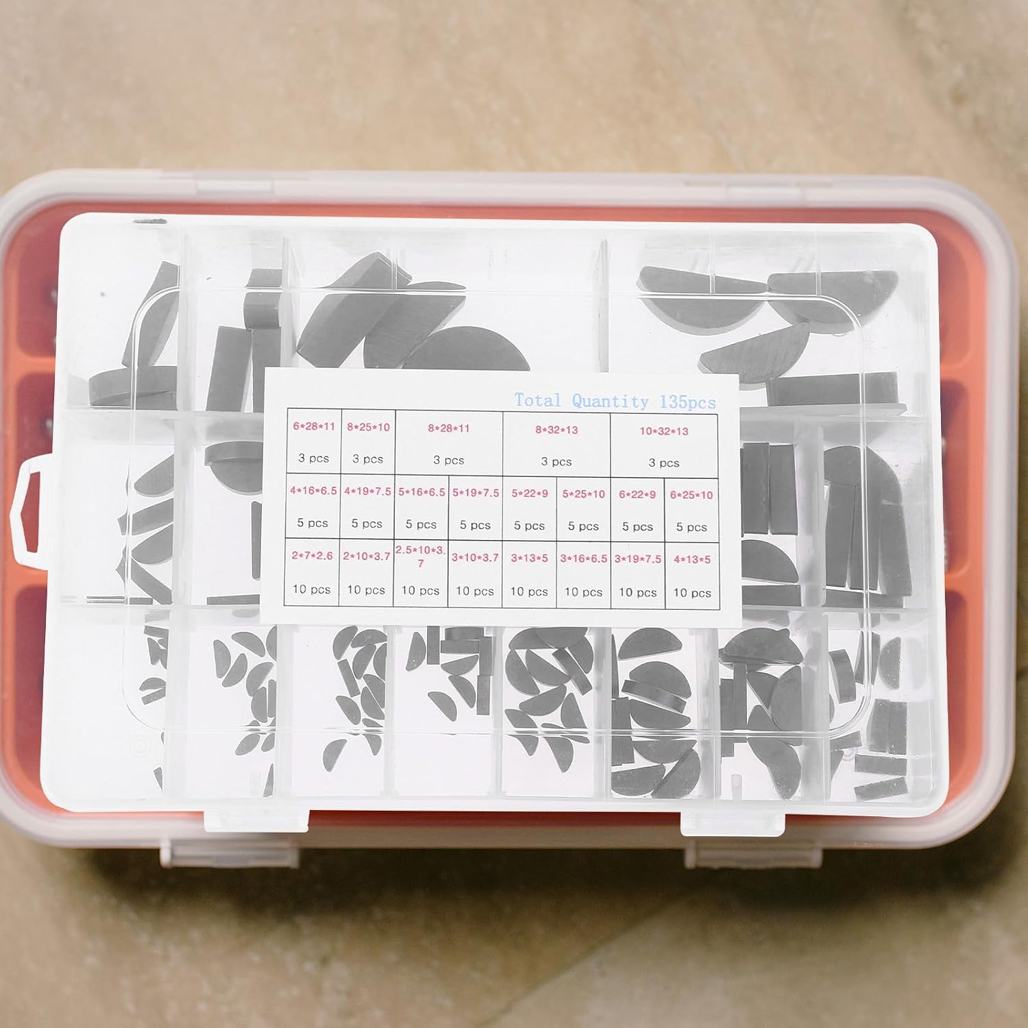 Woodruff Replacement Carbon Steel M2-m10c Assortment Kit 135pcs for Pulleys and Drive Shaft Applications for DIY Enthusiasts and Professional Mechanics