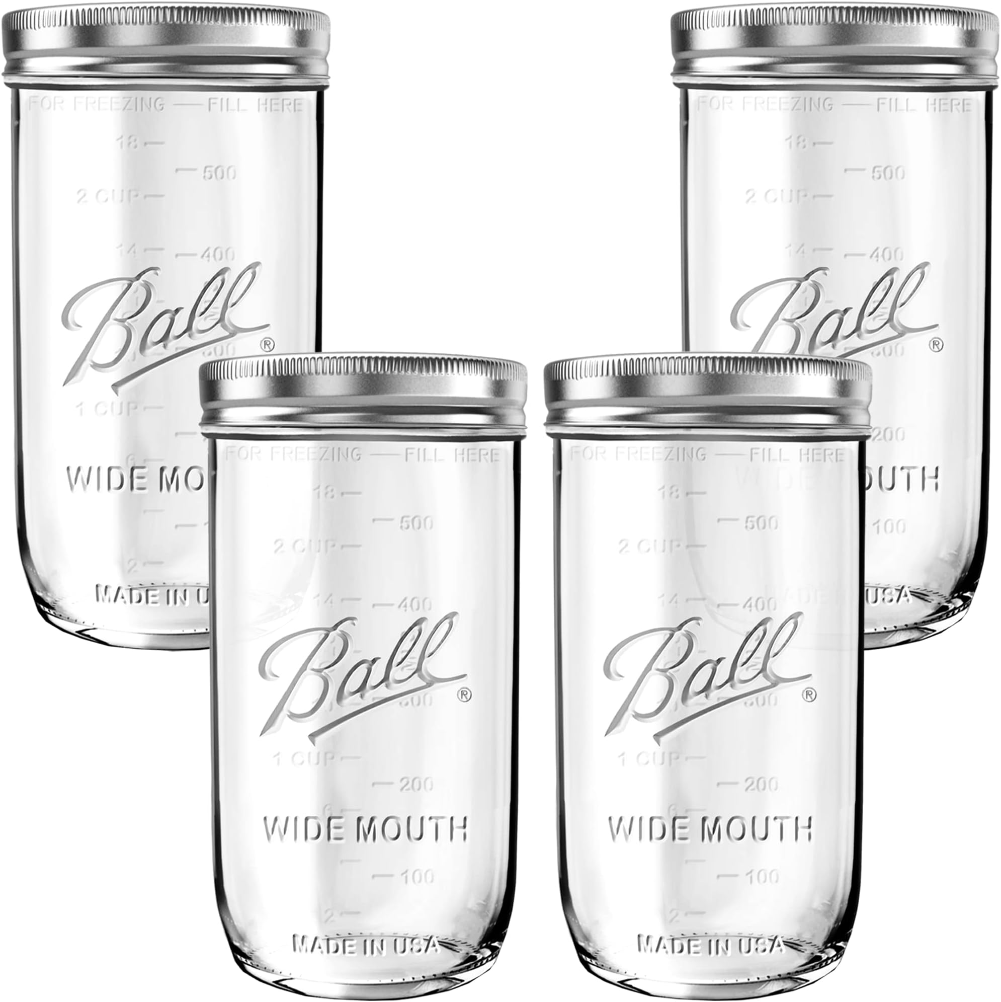 Mason Jars Wide Mouth 24 oz Bundle with Non Slip Jar Opener brand Set of 4 Mason Jars - Canning Glass Jars with Lids and Bands