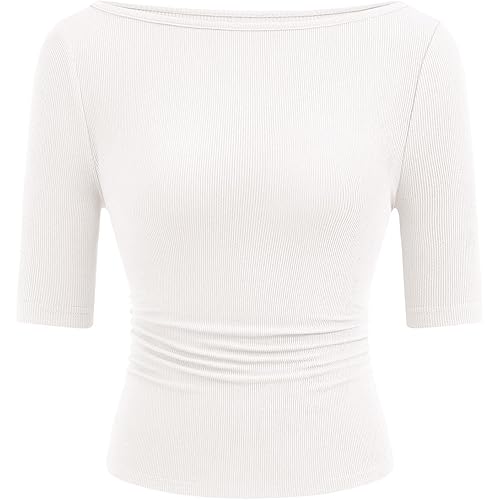 PRETTYGARDEN Womens Summer Short Sleeve Tops Boat Neck Ribbed Knit Slim Fit T Shirt Casual Basic Top 2026 Spring Clothes