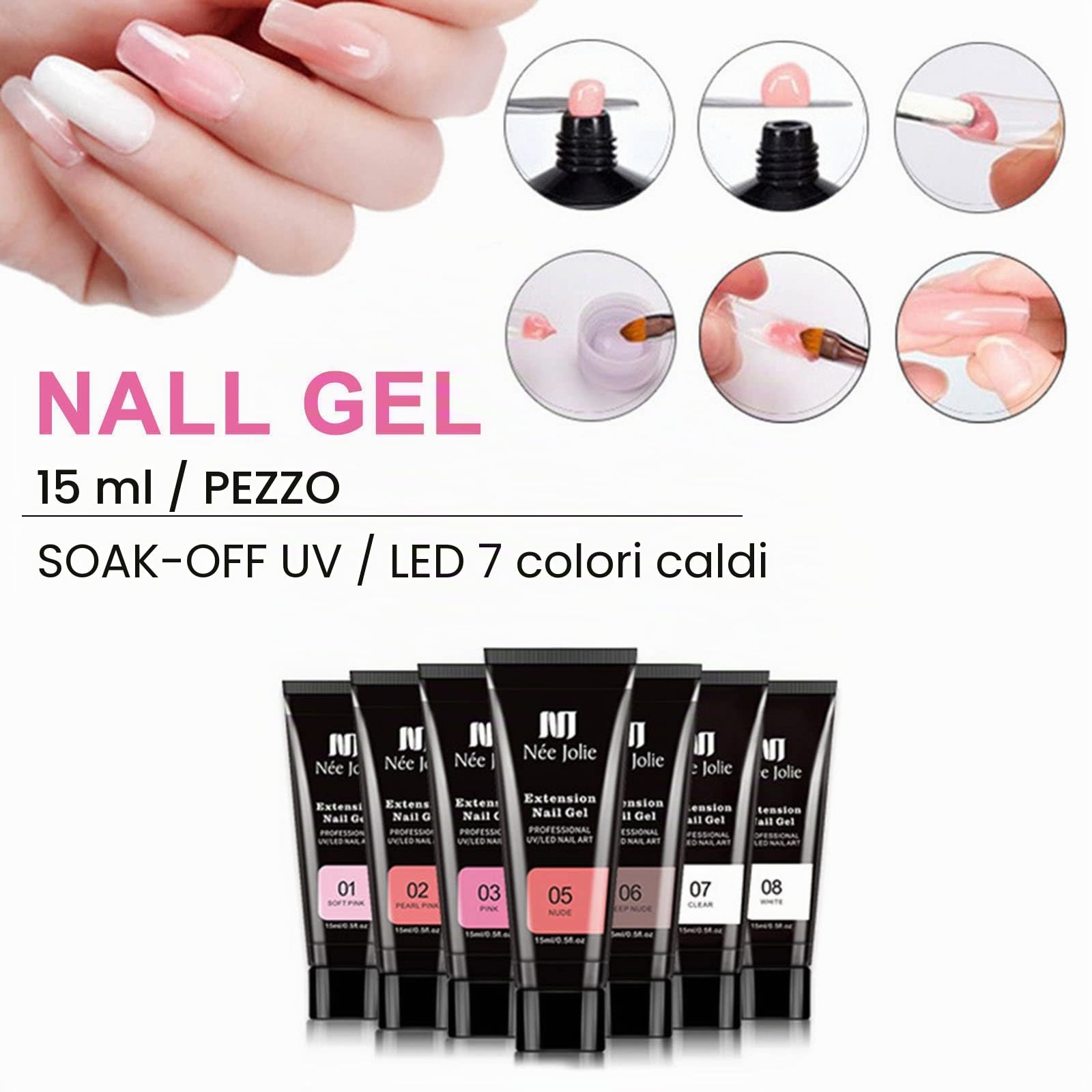 15ml Gel Unghie Ricostruzione Kit con Mini lampada UV, Unghie Extension Gel Set, per Extension per Unghie Clip Base Coat top Coat per Nail Art Starter Kit (Multicolore3)