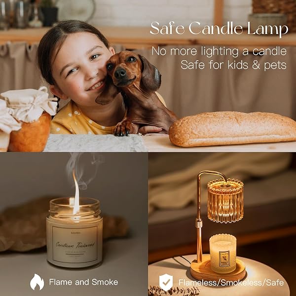 Candeldo Candle Warmer Lamp with Timer: Candle Warmer with 2 Bulbs Height Adjustable Dimmable Wax Melt Gold House Warming Gifts New Home Bedroom Decor Gifts for Women - 4
