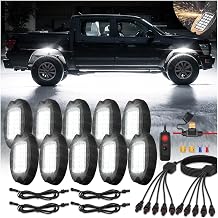 10Pods Metal All Pure White LED Rock Lights Full Kit Plug and Play&Pre Wired 6500K with Switch Wiring Harness Extension Fuse, 240Chip Aluminum Waterproof Underglow 12V for Trucks Pickup Jeep ATV UTV