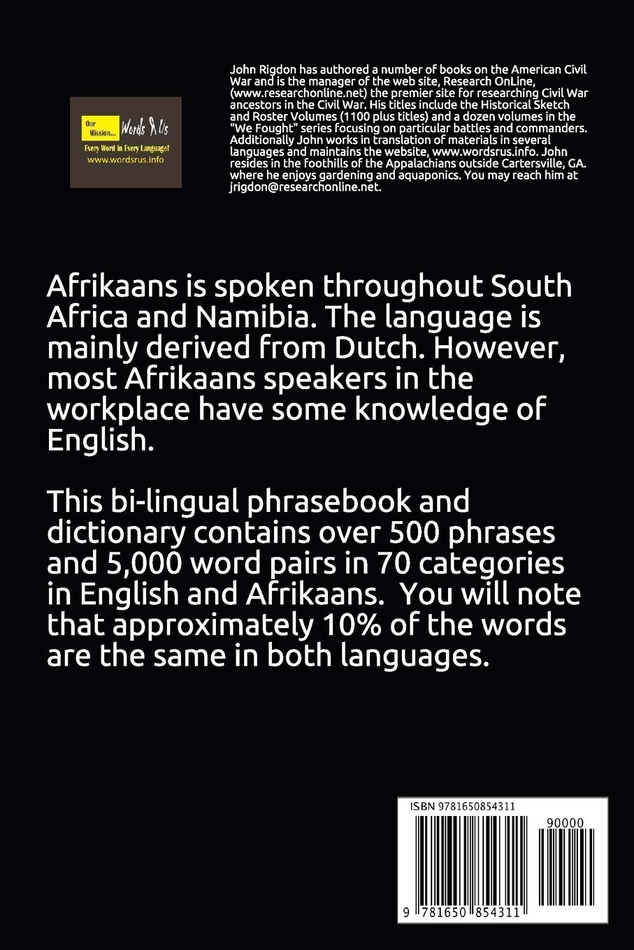 English / Afrikaans Phrasebook: Engels / Afrikaanse fraseboek (Words R U Bilingual Phrasebooks, Band 36)