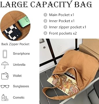 KAMEILONG Canvas Crossbody Shoulder Bag Casual Hobo Bag Travel Tote Bag Messenger Bags Cute Large Purse for Women