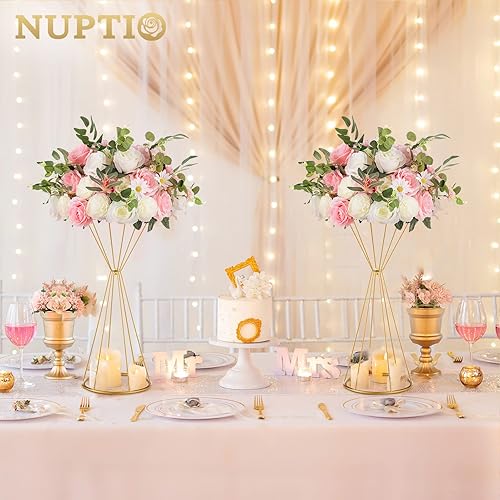 Miniatura 2 de Nuptio Centros de mesa de boda para mesas, 6 jarrones dorados de 20 pulgadas de alto para centros de mesa, soporte de flores para centro de mesa,