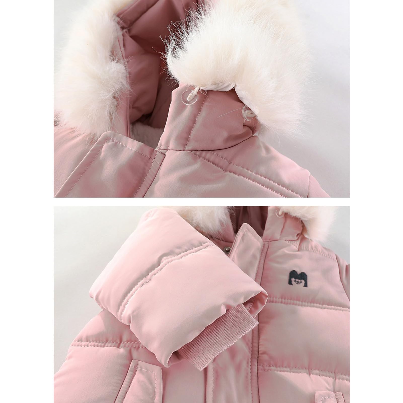 BRONG Combinaison de Ski Enfant Barboteuse Encapuchonné Jumpsuit Nourrisson Chaud Fermeture éclair Vêtements D'Extérieur avec Gants
