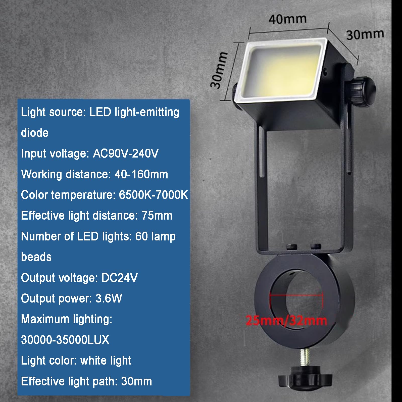 Fuente De Luz para Microscopio, Lámpara Iluminadora para Cámara Industrial, Brillo Ajustable, con 60 LED, Antideslumbrante, Herramientas De Reparación para Soldadura De Microscopio