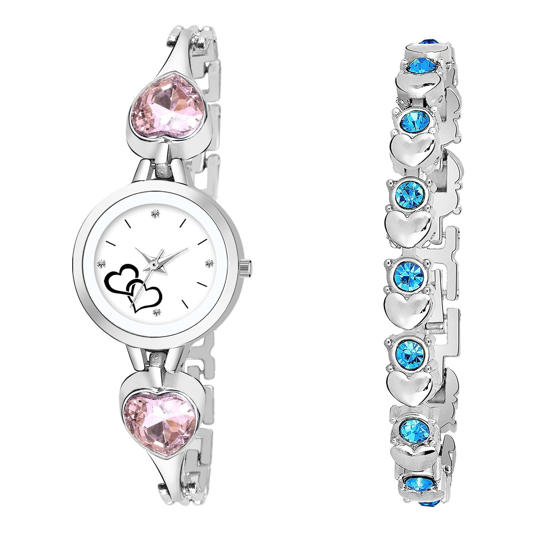 SATNAM ART Womens Stainless Steel Bezel Claspy BuckleWatch with Stone Bracelet Pack of 2 (S-C-1002_Silver) (B0CCL9FJP9) Amazon Price History, Amazon Price Tracker
