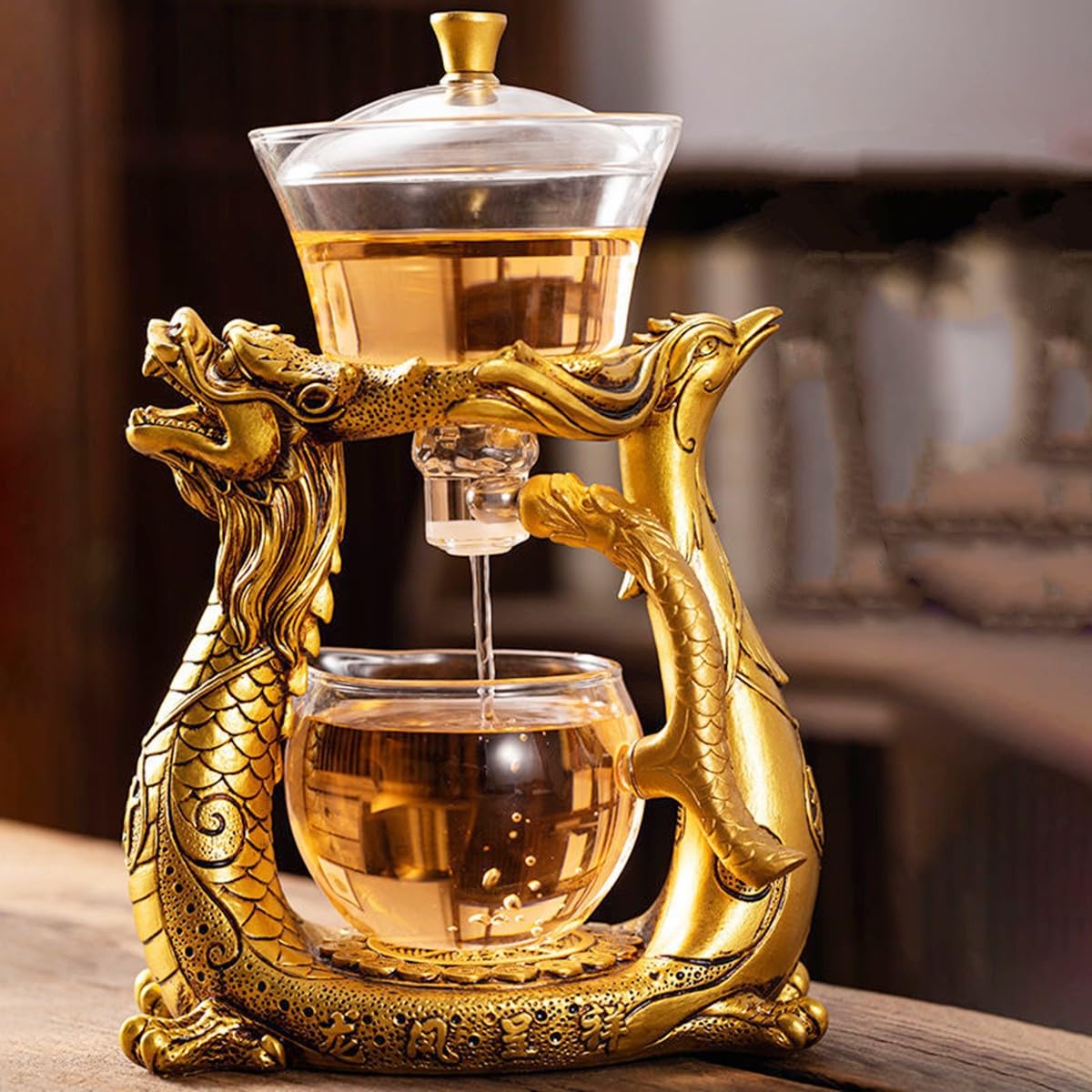 Mozeo Lazy Kungfu Glass Tea Set Heat-resistant Water Diversion Rotating Cover Bowl Semi-Automatic Glass Teapot Suit (Teapot Single)
