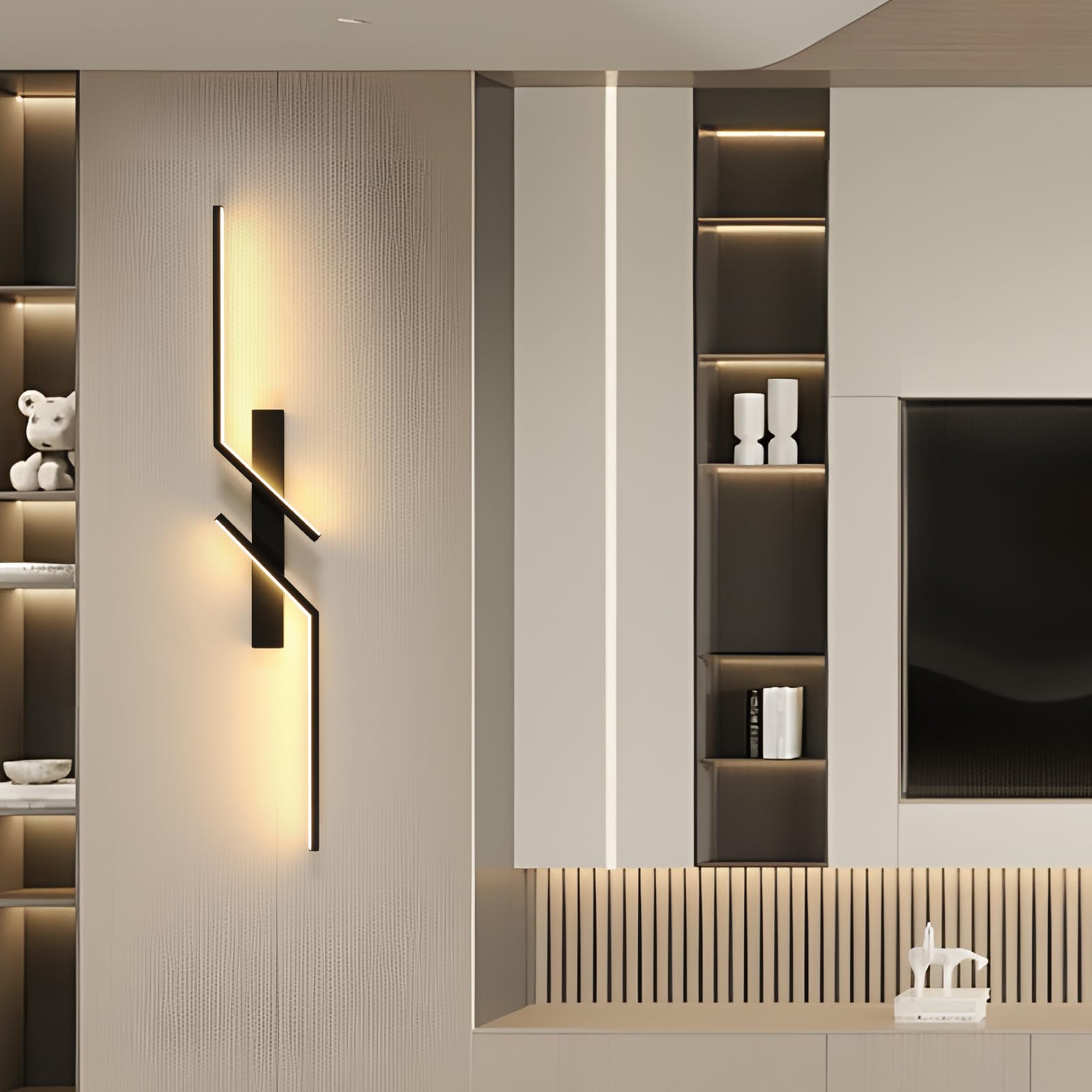 DELIPOP Wandleuchte LED Innen, 24W Lange Linie Moderne Wandlampe Schwarz, Warmweiß 3000K Wandbeleuchtung Für Schlafzimmer Wohnzimmer Korridor Treppenhaus | Lange Linie Wandbeleuchtung Für Schlafzimmer Wohnzimmer Korridor Esszimmer