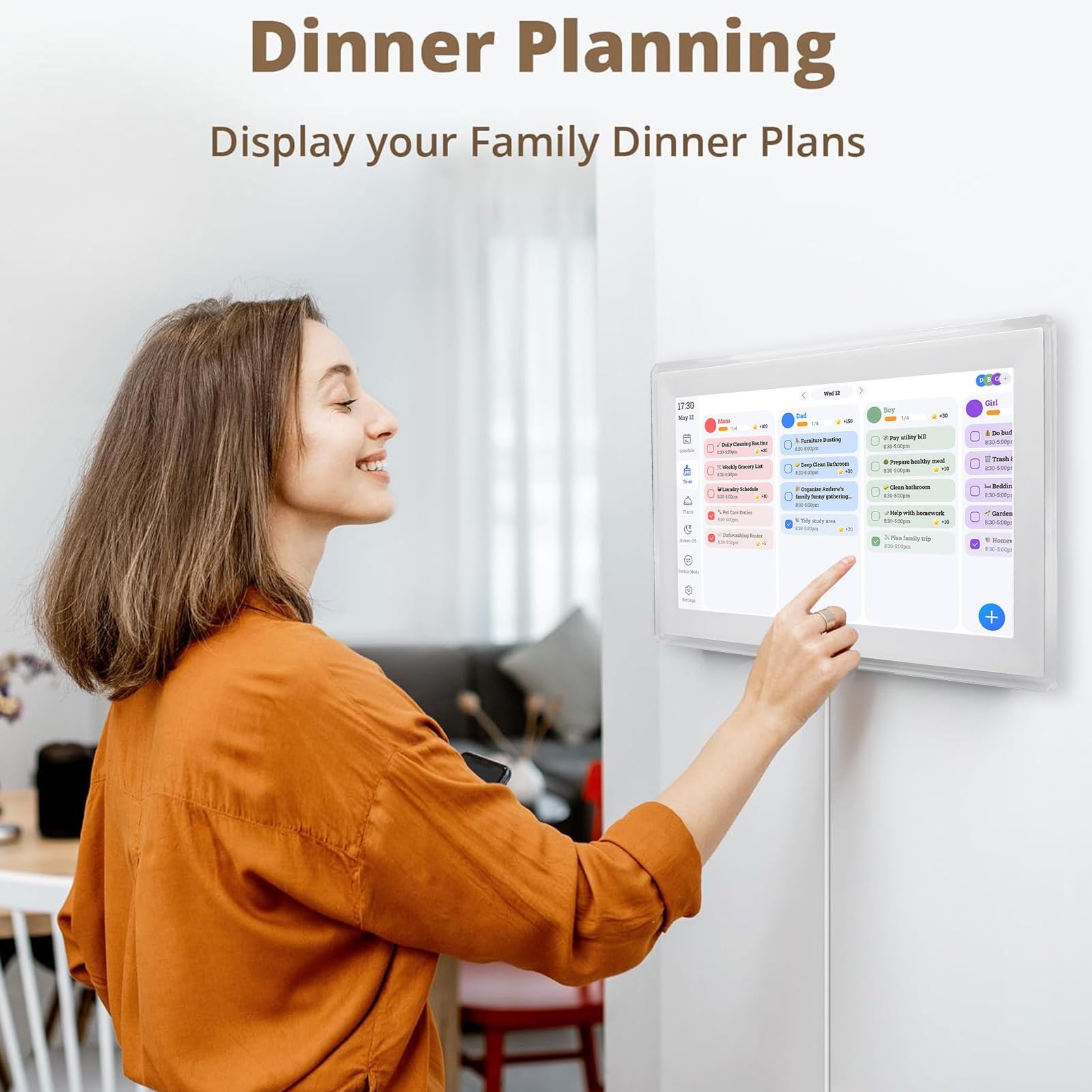 Topiky 15,6 Zoll WiFi Digitalkalender, Wandplaner, Elektronischer Kalender und Aufgabendiagramm, Intelligentes Interaktives Touchscreen Display für Familienpläne, Intelligenter (EU)