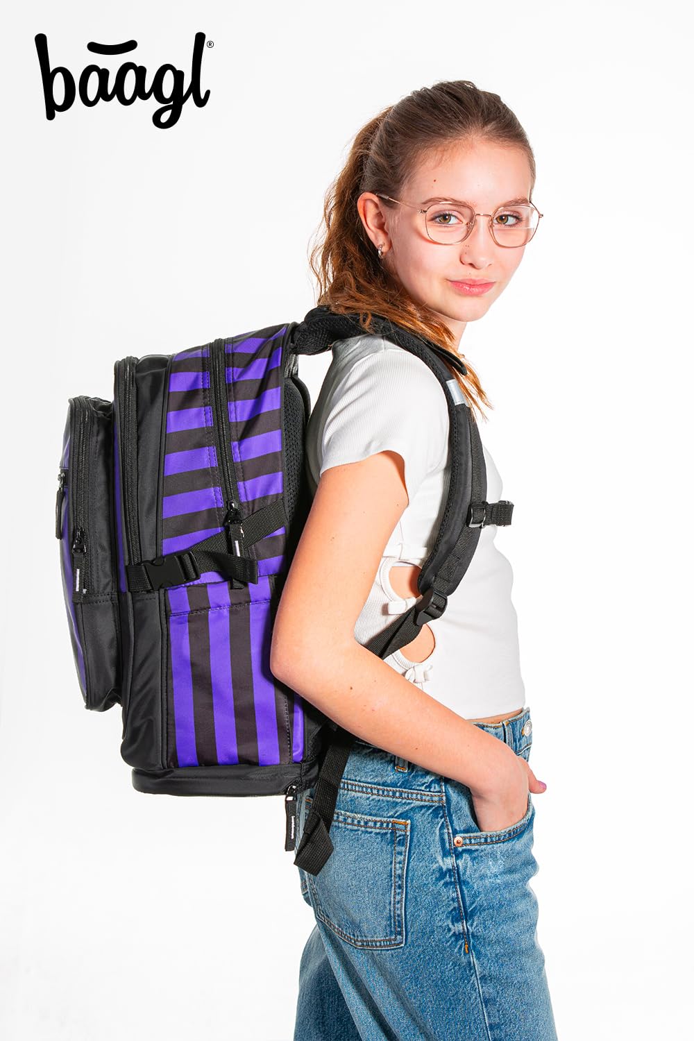 Baagl Mochila escolar para niña, 3 piezas, mochila escolar a partir de 3ª clase, mochila escolar primaria con correa para el pecho, mochila ergonómica, Wednesday, 33 cm x 45 cm x 11 cm, Escuela
