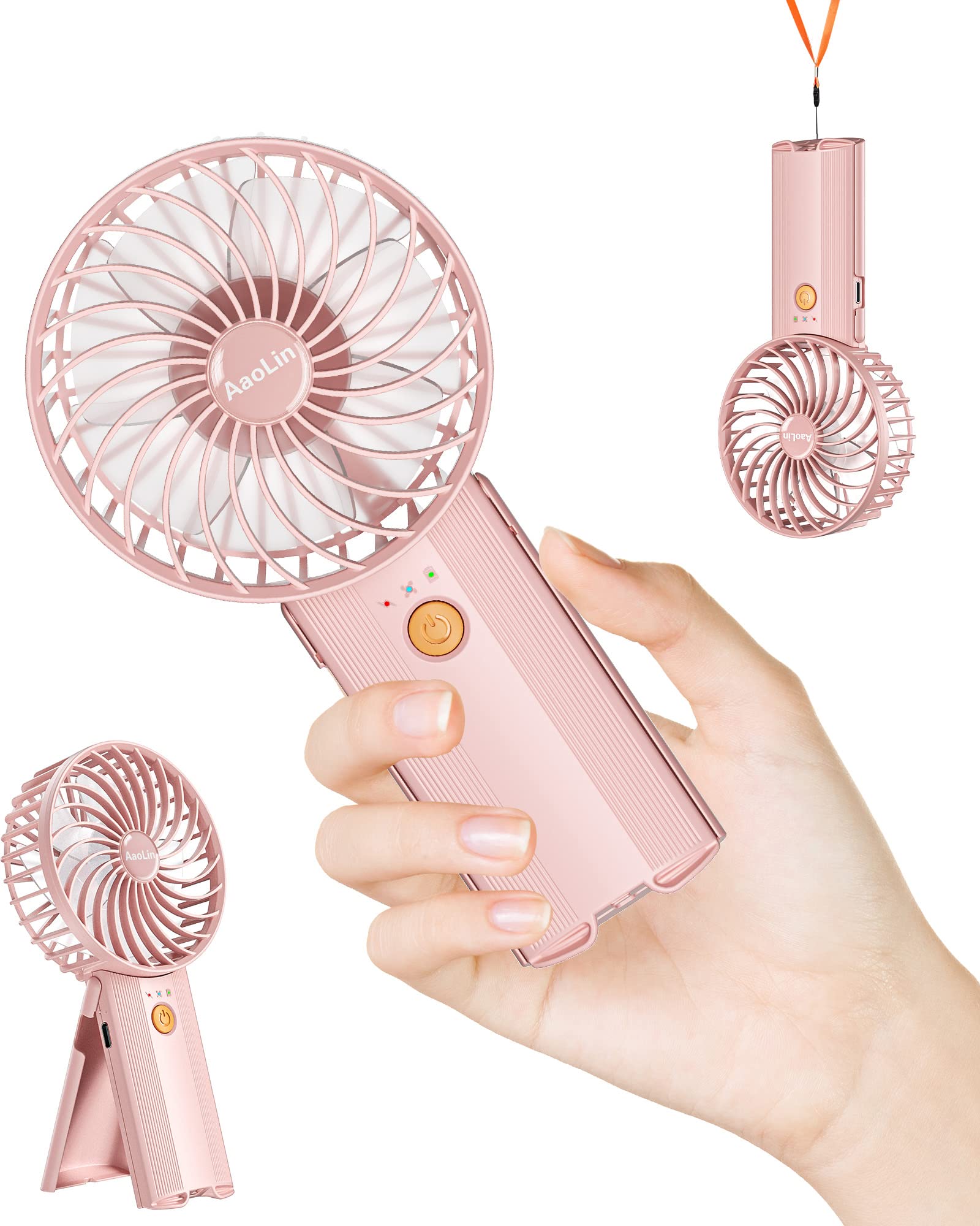 Mini Portable Folding Handheld Fans USB Rechargeable Personal Fan Neck Desktop 4-speed 3-in-1 Silent Handheld small Fan 6-15 hours battery life Suitable for summer travel Camping Outdoor Kids Gift