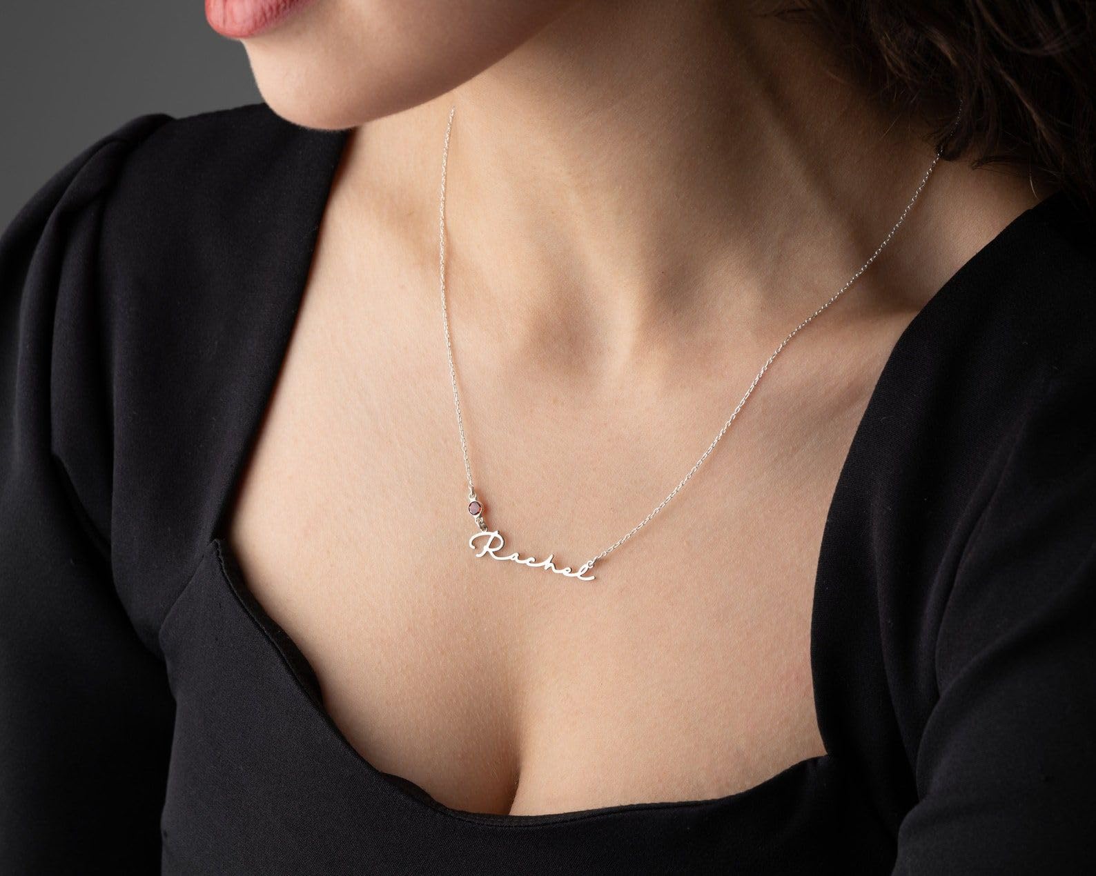 Nome e collana con pietra portafortuna personalizzato con nome Festa della Mamma Natale anniversario compleanno, Finitura delicata