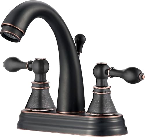 Derengge Grifo de baño de bronce aceitado de 4 pulgadas con drenaje emergente, grifo de lavabo de dos manijas para instalación de 3 agujeros,