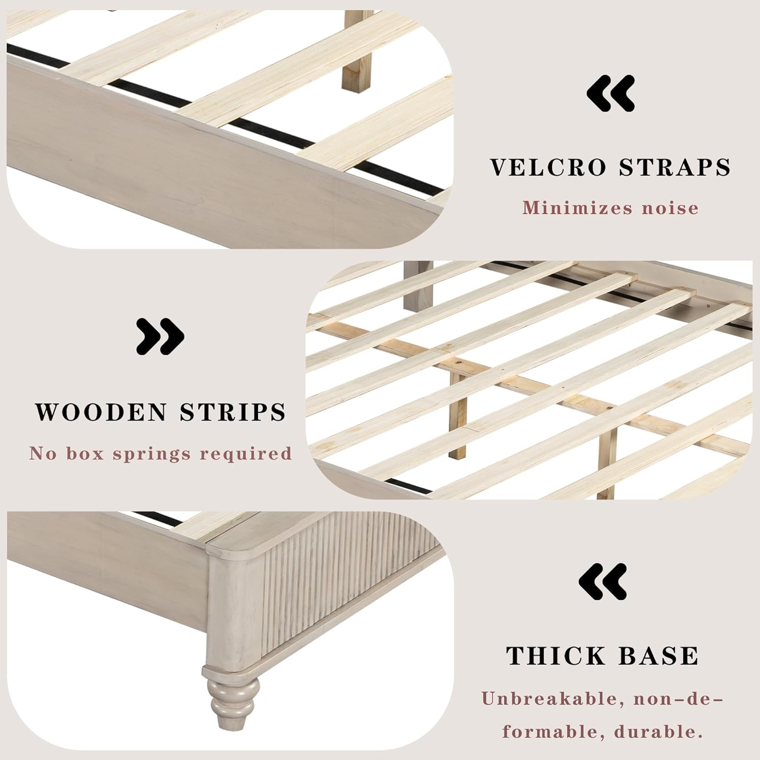 King Size Platform Bed with Tall Headboard & Footboard,Rubber Wood King Bed Frame with Wood Panel Bed Base, Solid Wood Legs,No Squeak, No Box Spring Needed, Beige Beige King