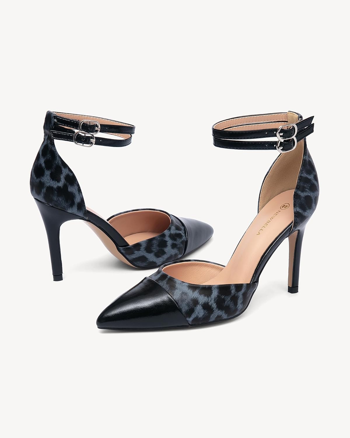 NEWBELLA Women's Double Buckle Stiletto Sandals - Elegant Pointed Toe Pumps for Daily Commute & Evening Events, Comfortable Dress Shoes with Adjustable Straps - Image 6