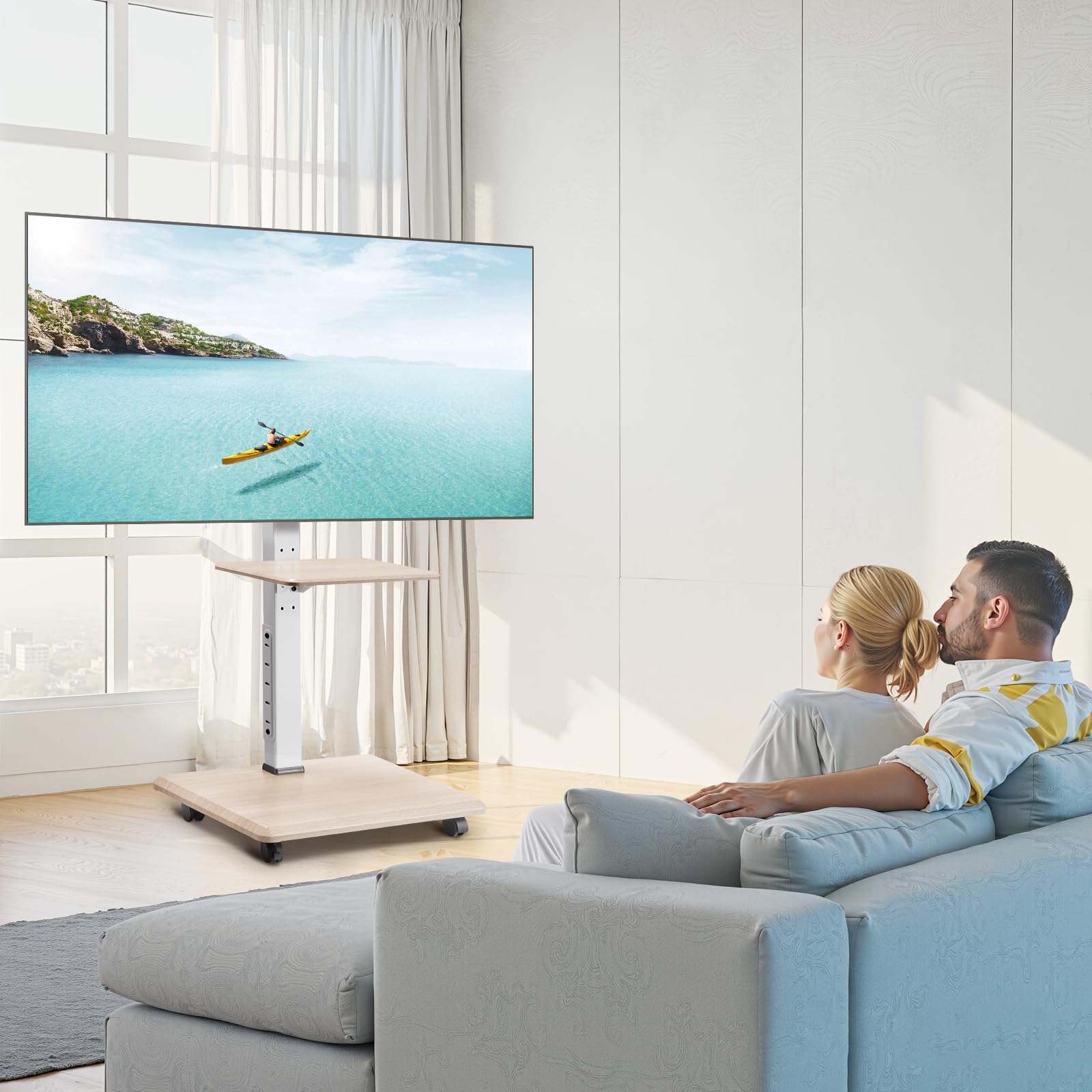 VEVOR rollbarer TV-Ständer Fernsehständer für 812,8-1778 mm TVs bis zu 40 kg, 25° Links-Rechts-Drehung & höhenverstellbare TV-Halterung mit Ablage für Schlafzimmer Wohnzimmer (max. 600 x 400 mm)