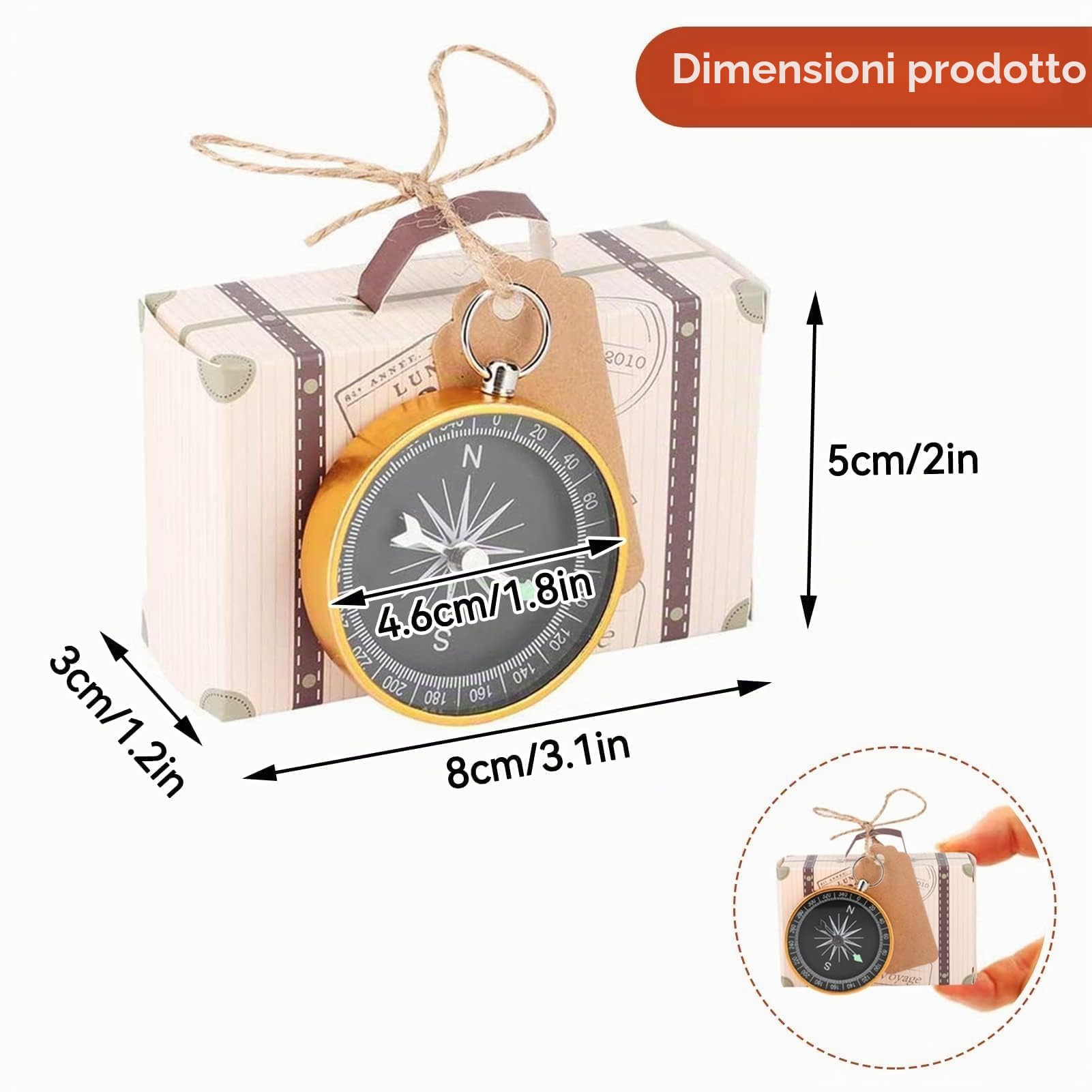 Bomboniera Regalo da 20 Pezzi, con Bussola e Etichette Kraft, Bomboniere Battesimo Maschio/Bambina,Scatoline Portaconfetti Nascita per Dolci Nozze