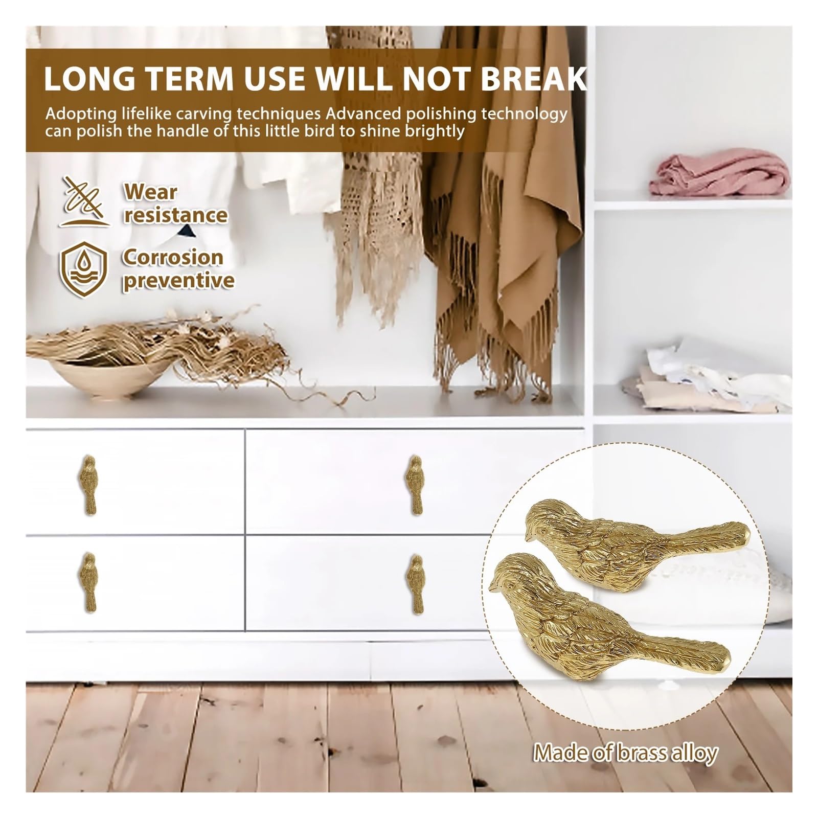 2 bis 6 Stück Schrankknöpfe for Möbel und Schubladen, Schranktürgriffe, Messing, kreative Vogelform, zieht Schubladenknöpfe(Gold 6pcs)