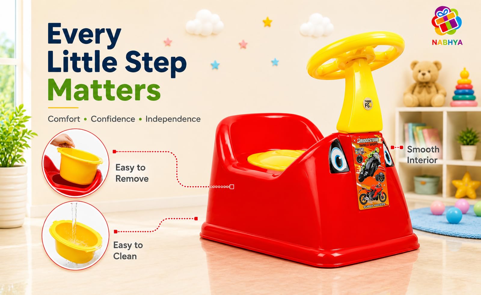 Zerya Ferrari Baby Potty Training Seat- Chair for Kids- Infant Potty Toilet Chair with Removable Tray & Closing Lid (Yellow) (Red) 4