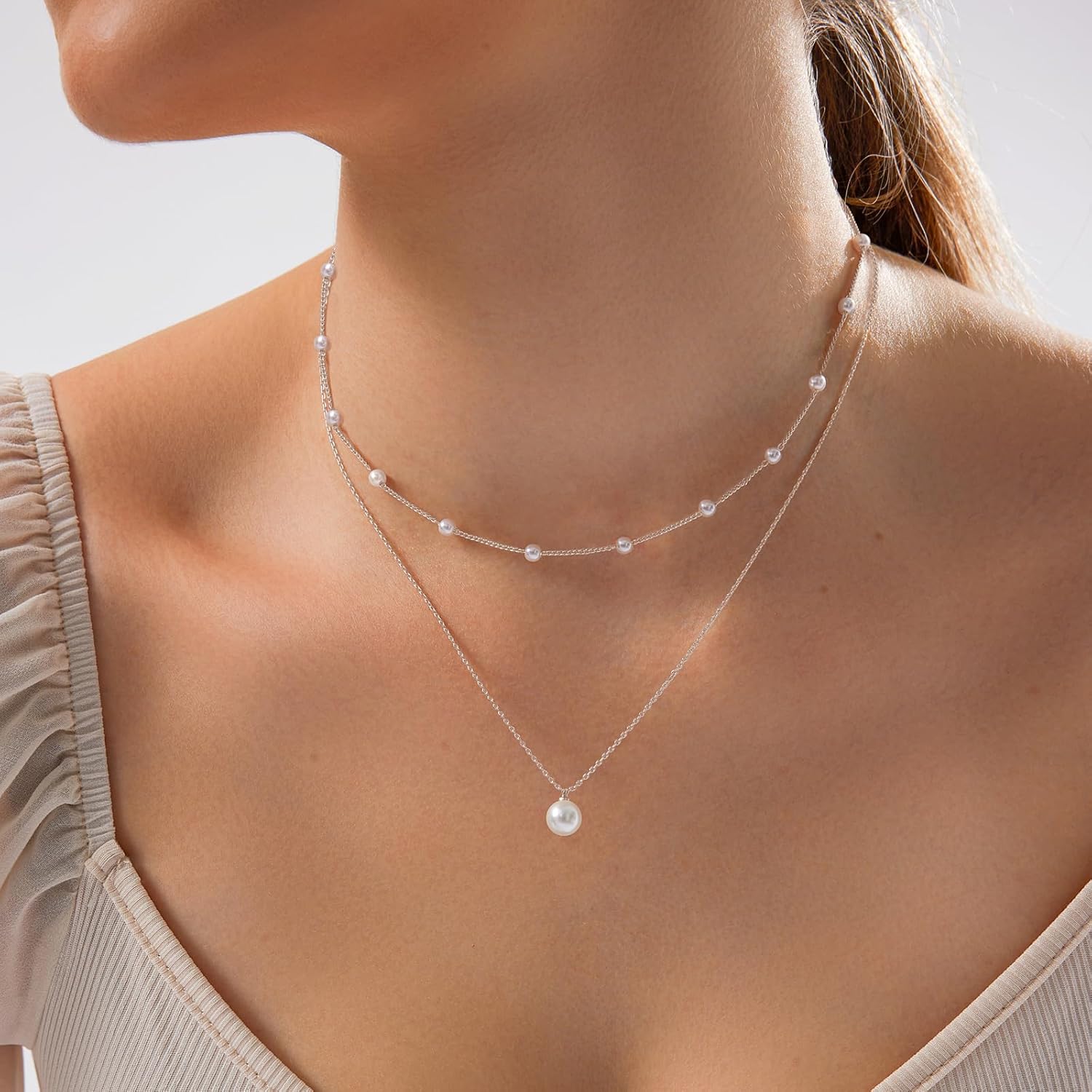 Gold Jewelry Set for Women - Dainty 14K Gold/Silver Plated Pearl Choker Necklace, Drop Earrings & Bracelets - Wedding Trendy Pearl Jewelry Gift - Image 2