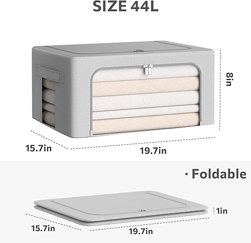 Miniatura 4 de Paquete de 3 cajas de almacenamiento con marco, bolsas de almacenamiento de ropa, tela Oxford, plegable, apilable, juego organizador con ventana