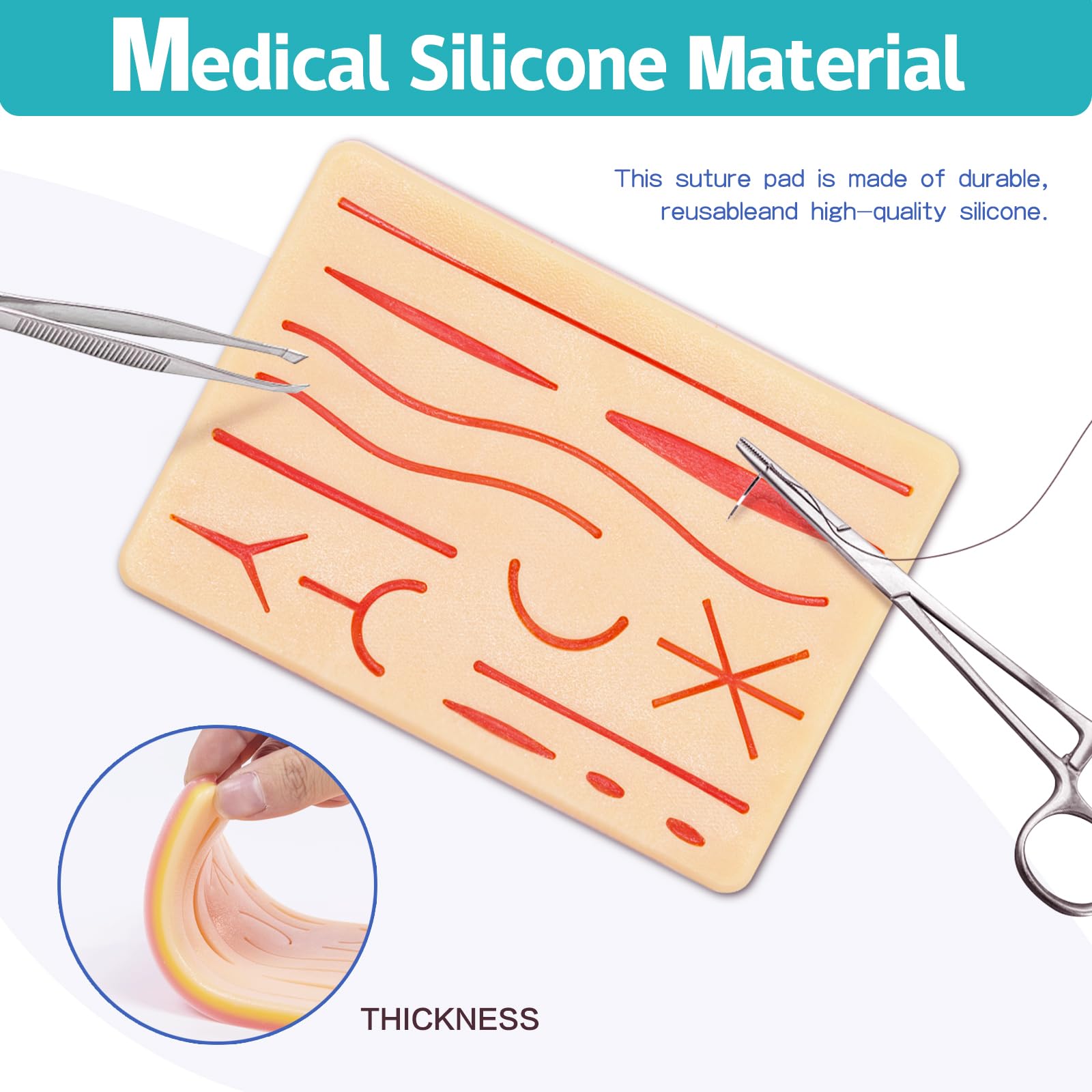 3-Piece Suture Pad, Suture Practice Pad with Various Wound Shapes, Suture Practice Kit, Suitable for Medical, Veterinary Medical Staff Training and Practice (Combination Three) — Amazon image 4