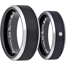 Personalized Black & Silver Tungsten Ring Set Custom Engraved - His & Hers Couples Ring Set - Tungsten Wedding Band | Free Engraving in Any Language - Ships from USA