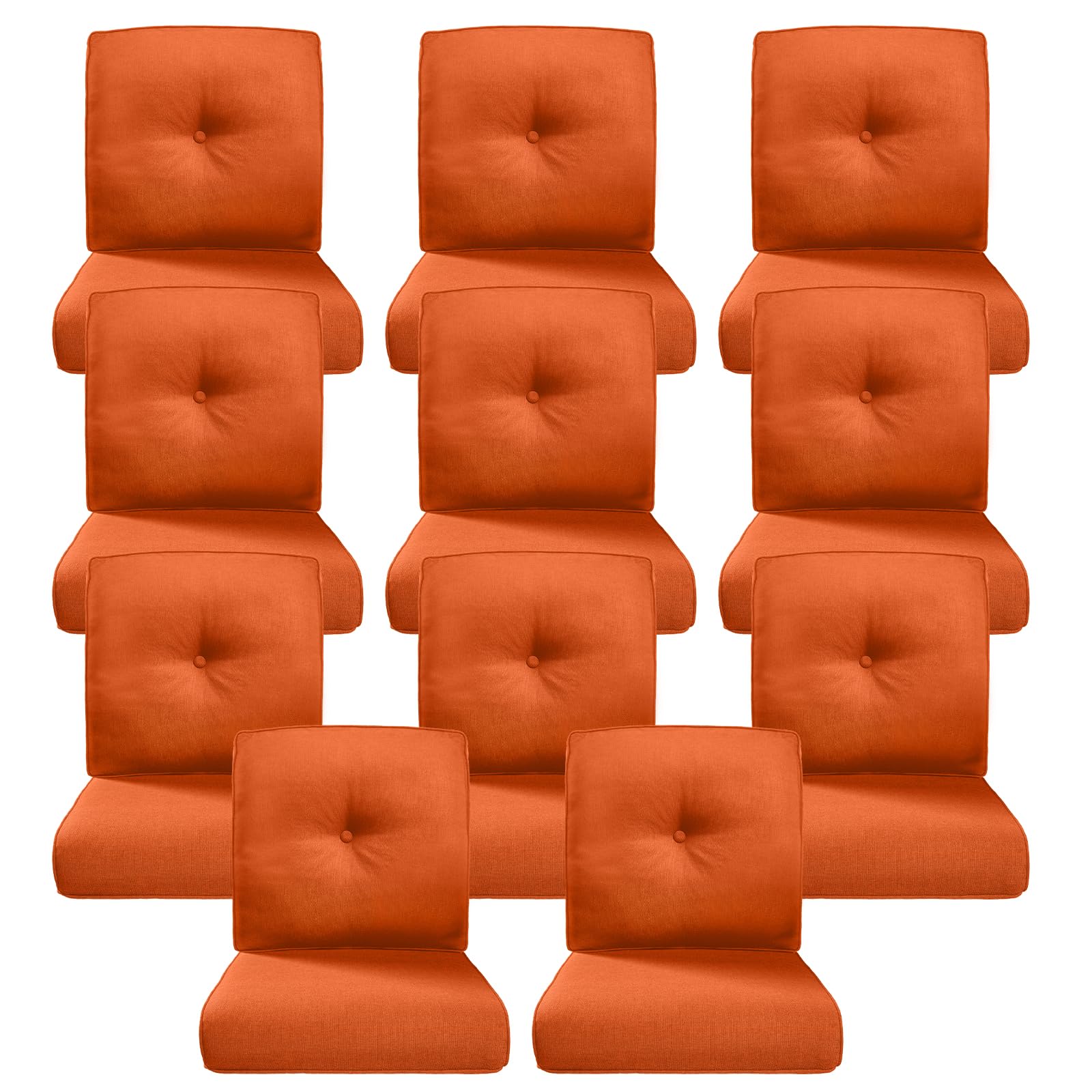 Luxury 4" Thick Outdoor Cushion Set of 11 - 22x24 Patio Furniture Cushions with 28D High-Density Foam, Water-Resistant &amp; Fade-Resistant Fabric, Removable Covers for Patio Furniture Sofa Couch -Orange