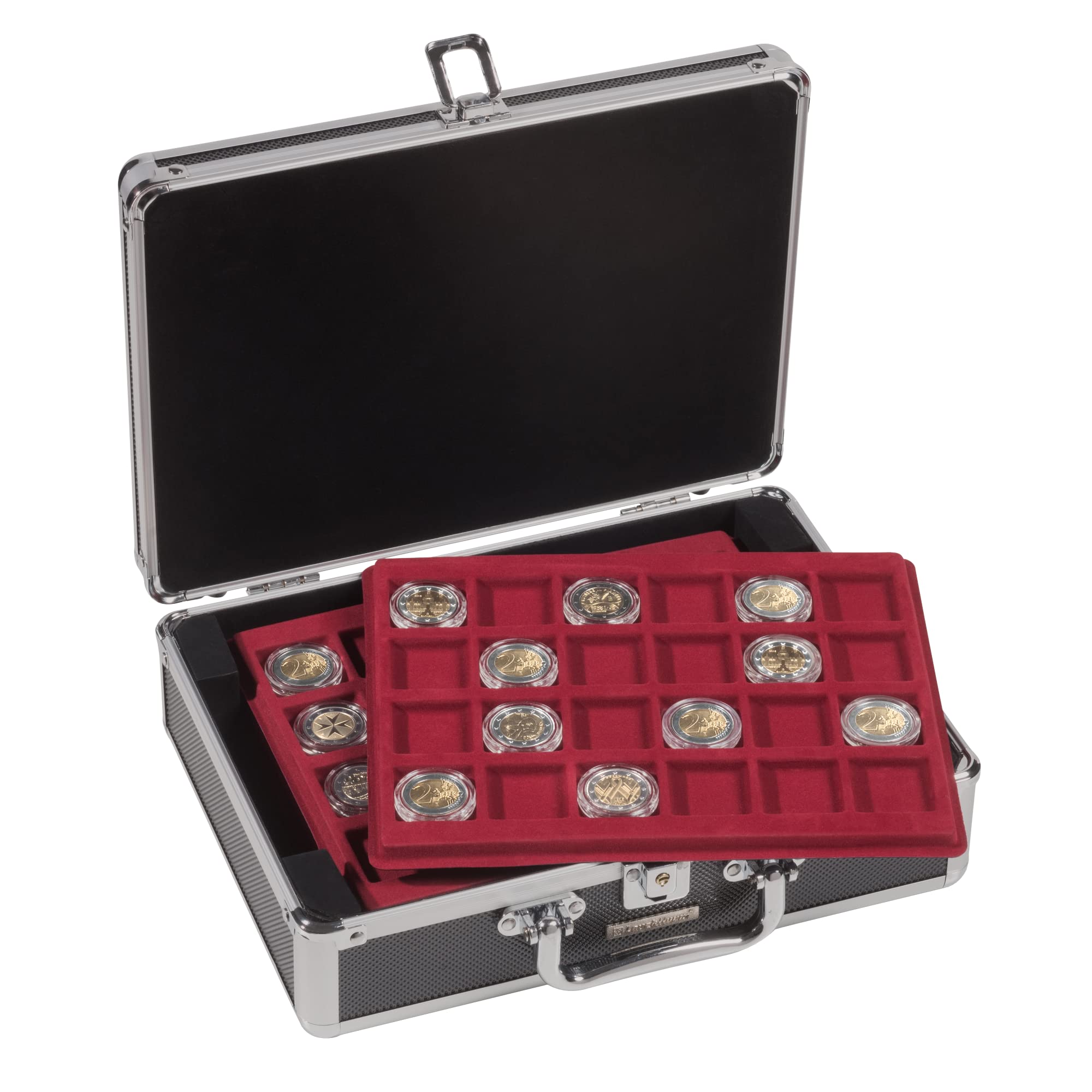 Leuchtturm 360209 Valise à Monnaie Cargo S6 - Valise à Monnaie protectrice pour 120 pièces - Noir/Argent - 33 mm