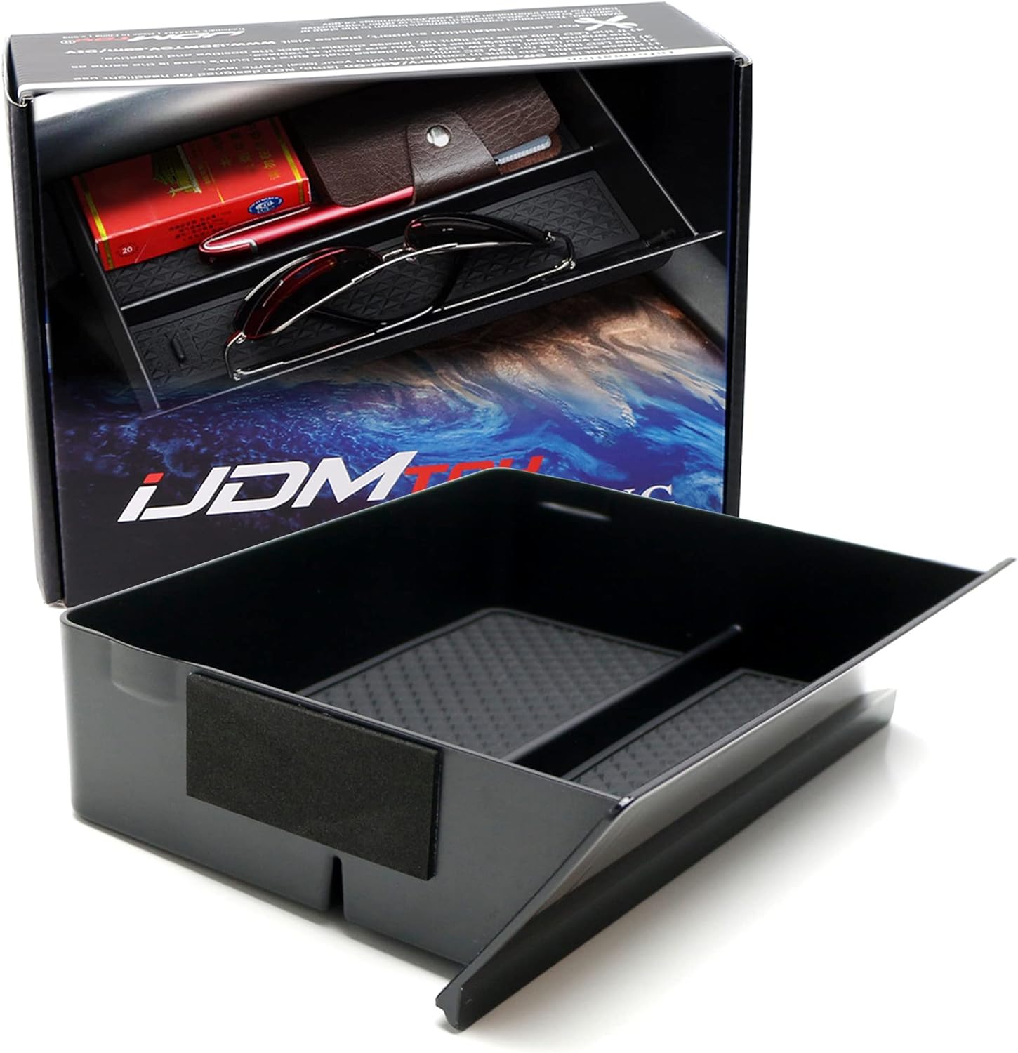 iJDMTOY Exact Fit Under Center Navigation Touch Screen Organizer Compartment Box/Tray w/Inside Mats Compatible with Tesla: 2016-2021 Model X and 2017-2021 Model S