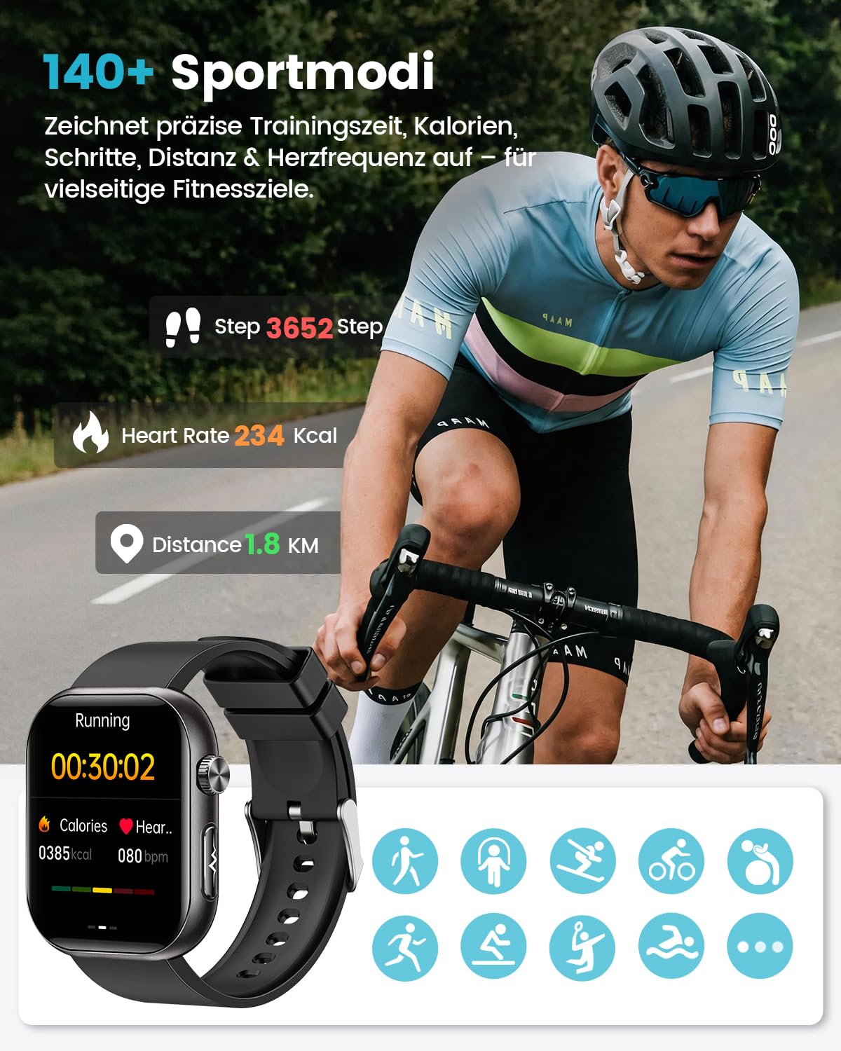 2026 Neue Smartwatch Herren mit EKG/HRV/Blutdruck/Mikro-Gesundheitscheck, 1,97" AMOLED Gesundheitsuhr mit 24H Herzfrequenz SpO2 Schlafmonitor, BMI, 140+ Sportmodi, Körpertemperatur für iOS Android