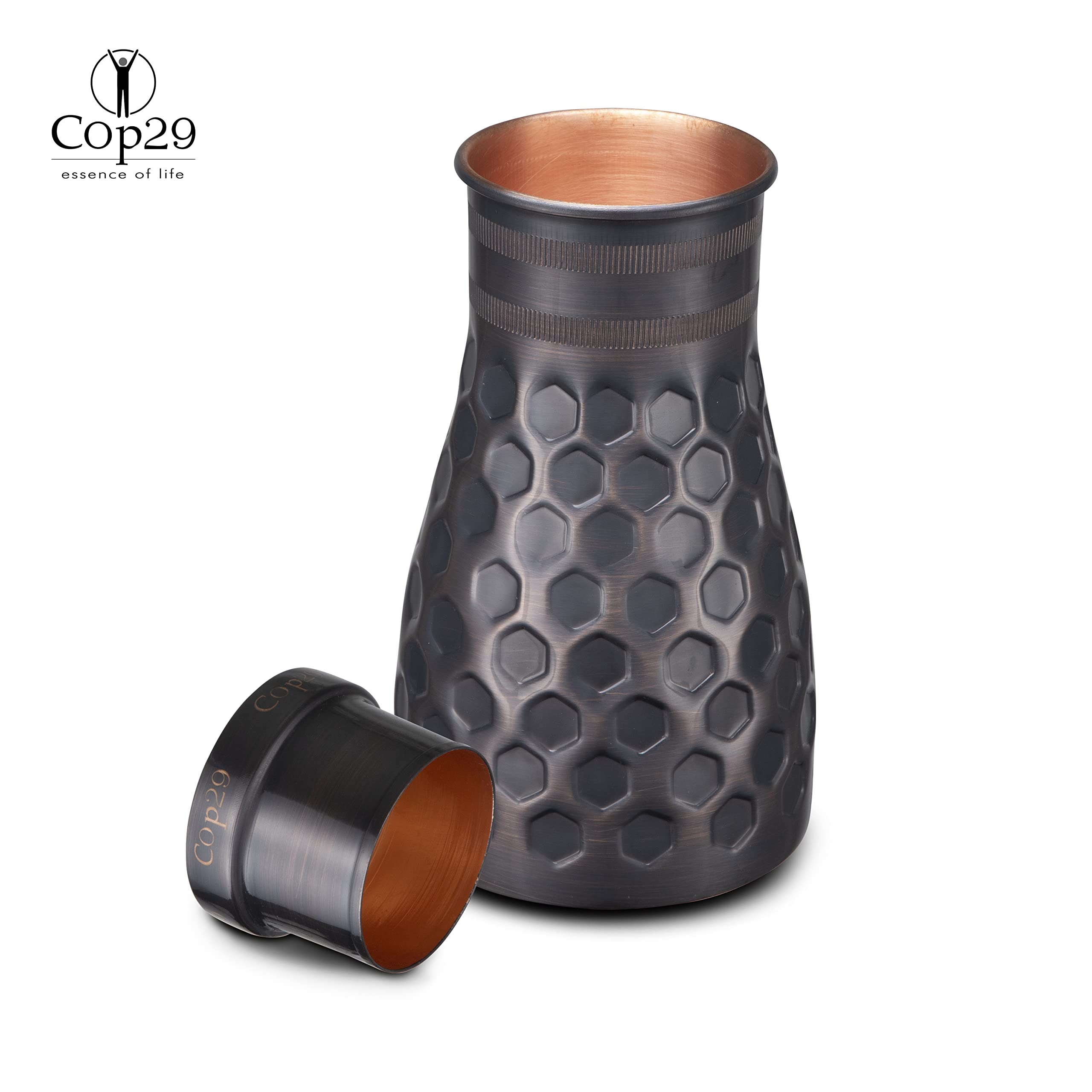 Cop29 Handgemachte Dolny Anitke Wabenmuster Kupfer Schlafzimmer Wasserflasche I Jar mit Deckel I Bettseite Wasser Karaffe (loser Deckel) -1000ml / 34oz