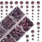 10000Pcs 2-Boxes Mixed Size Hot Fix Round Crystals Gems Glass Stones Hotfix Flat Back Rhinestones with Tweezers and Picking Pencil (Amethyst)