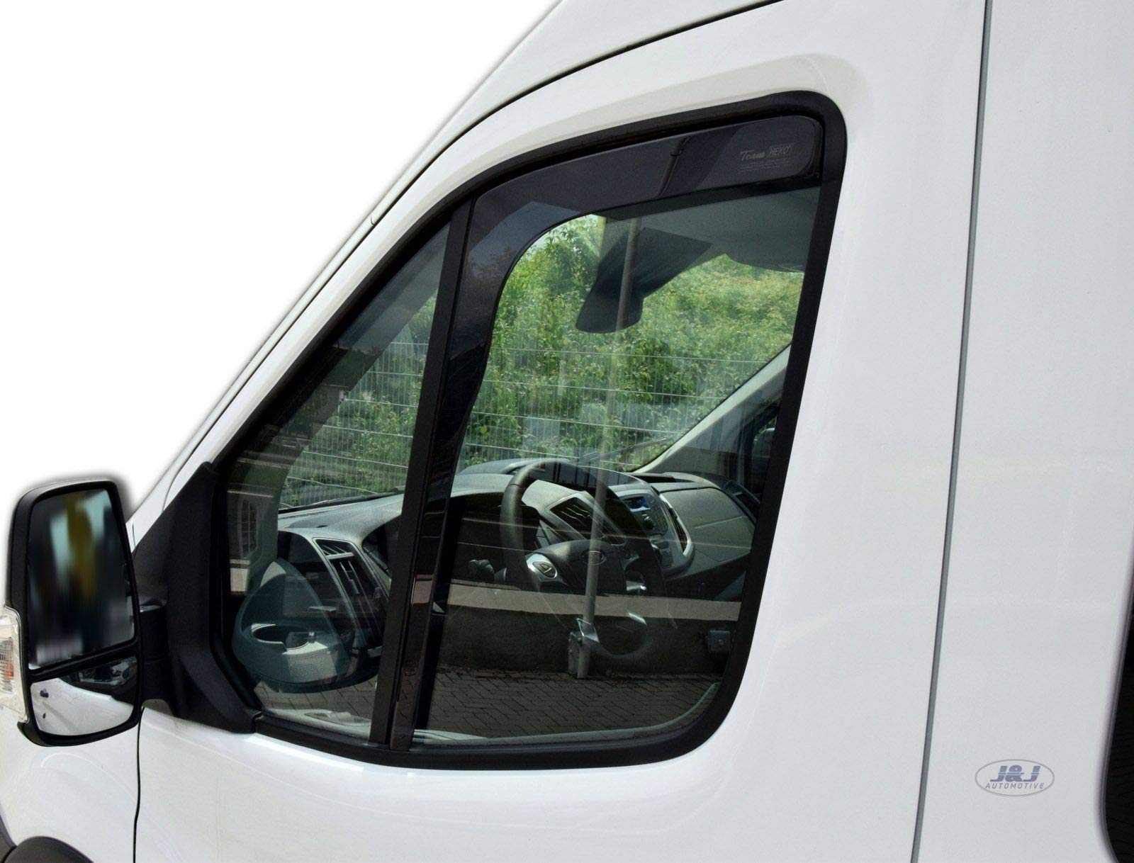 J&J AUTOMOTIVE Windabweiser passend für Ford Transit ab 2013 2tlg, Heko Regenabweiser Vorne Getönt Dunkel Passform