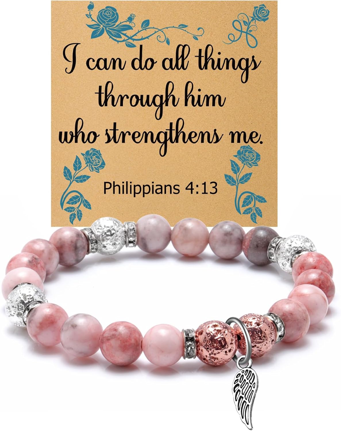 Mwphuy Religious Quote Faith Bracelet Christian Gifts for Woman Friend Daughter Sister Grandma Godmother Beaded Bracelet Confirmation Baptism Gifts for Her Bible Verse Christmas Birthday Gift